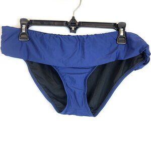 Athena, Women’s Blue Banded Cheeky Bikini Bottom, Size Large